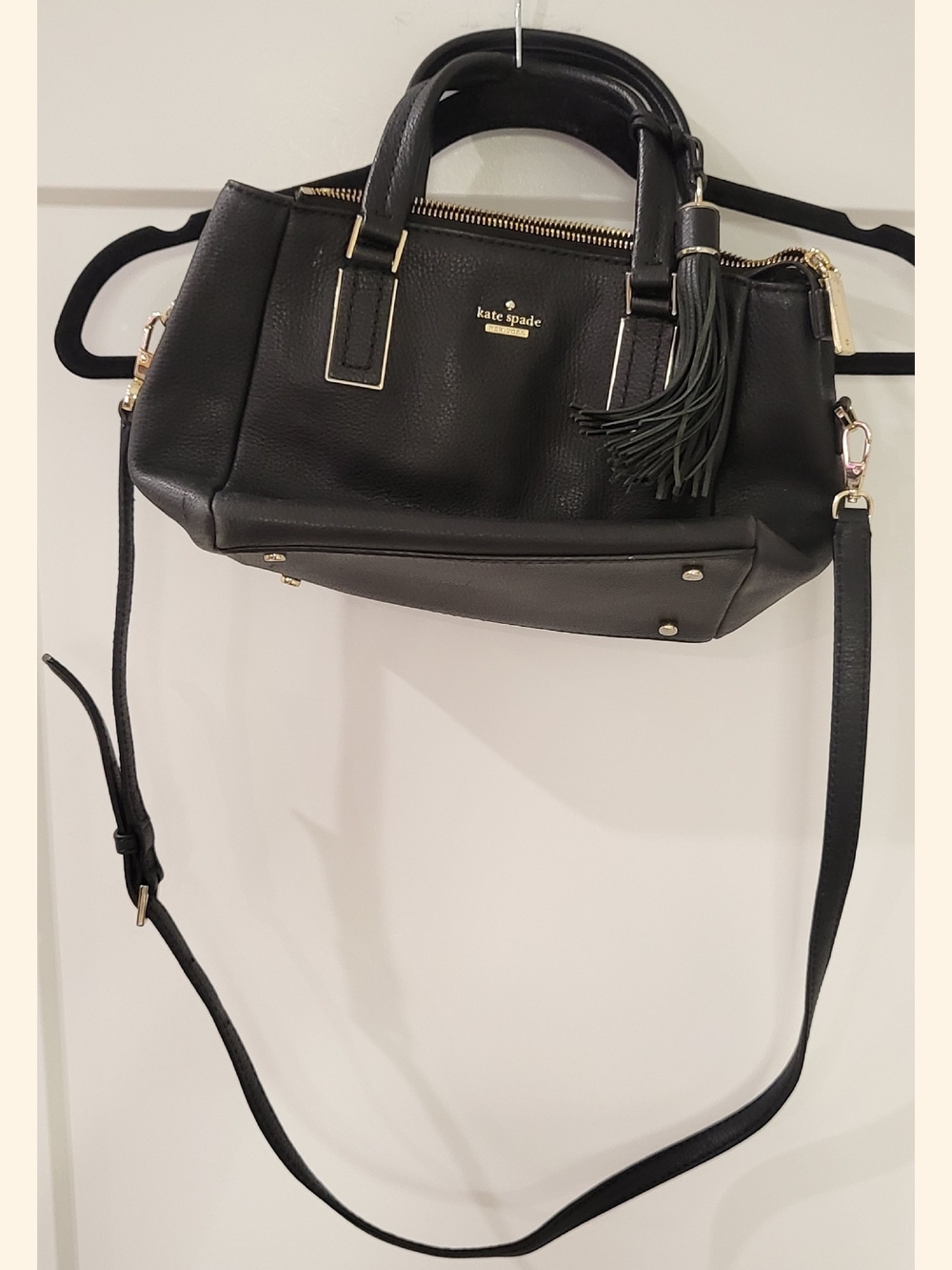 Kate Spade Black Pebbled Leather Satchel with Tassel